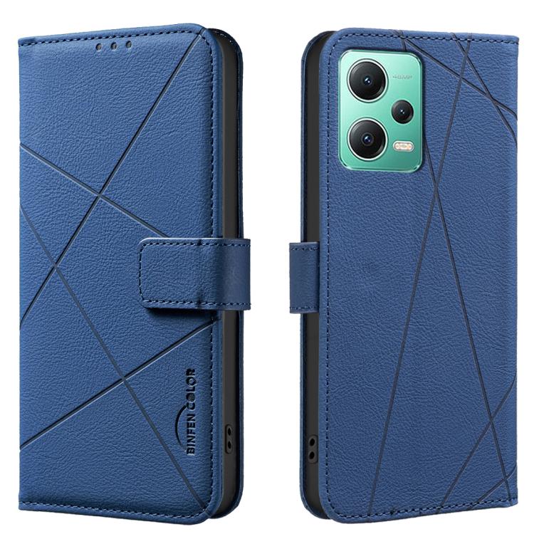 

For Redmi Note 12 5G Global Geometric Pattern RFID Leather Phone Case(Blue)