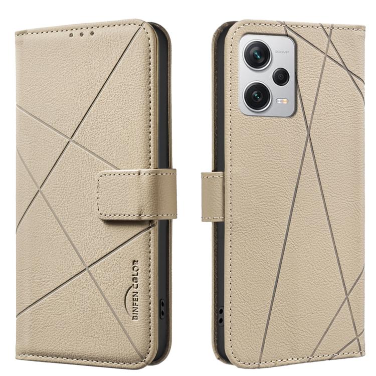 

For Redmi Note 12 Pro+ Global Geometric Pattern RFID Leather Phone Case(Beige)