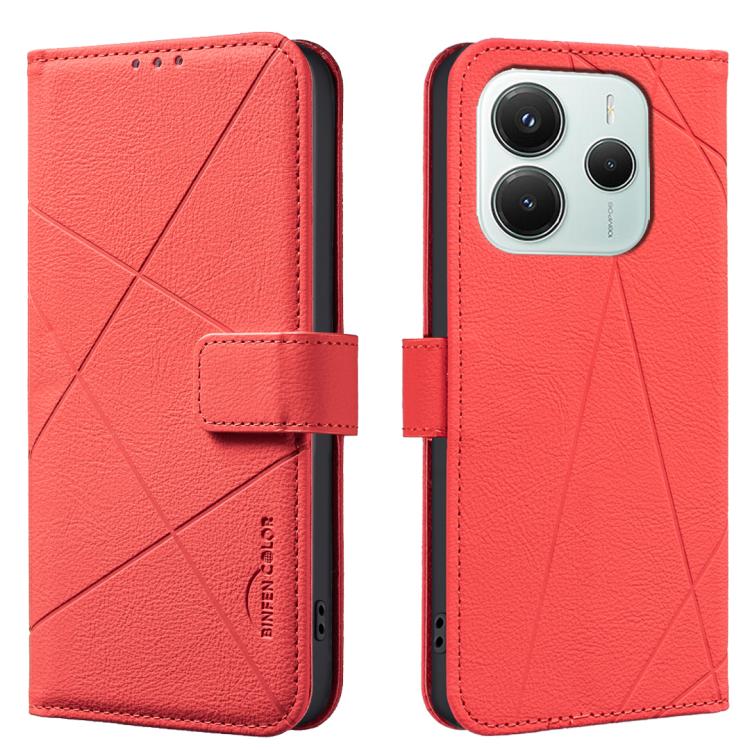 

For Redmi Note 14 5G Geometric Pattern RFID Leather Phone Case(Red)