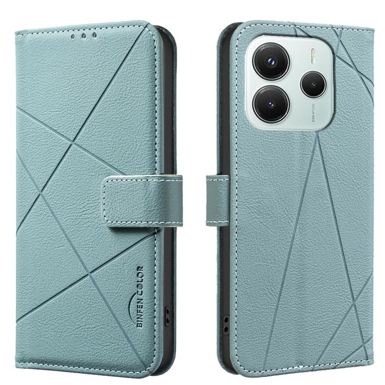 

For Redmi Note 14 5G Geometric Pattern RFID Leather Phone Case(Green)