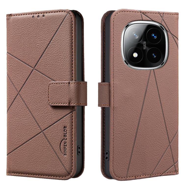 

For Redmi Note 14 Pro 5G / 14 Pro+ 5G Geometric Pattern RFID Leather Phone Case(Brown)