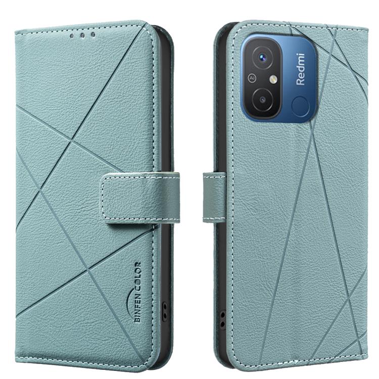 

For Redmi 12C Geometric Pattern RFID Leather Phone Case(Green)