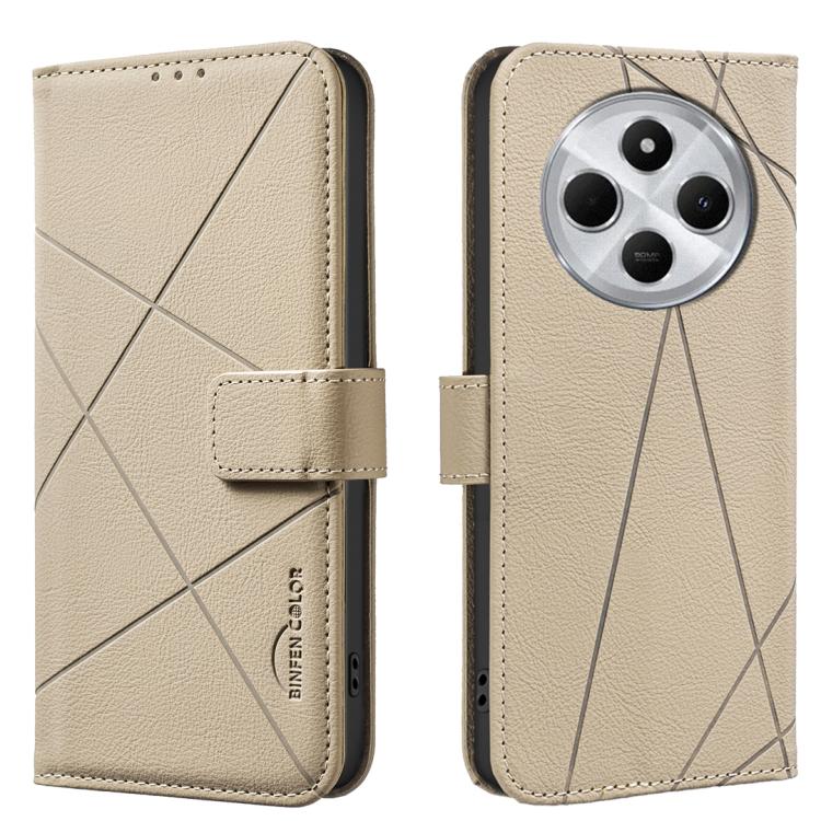 

For Redmi 14C Geometric Pattern RFID Leather Phone Case(Beige)