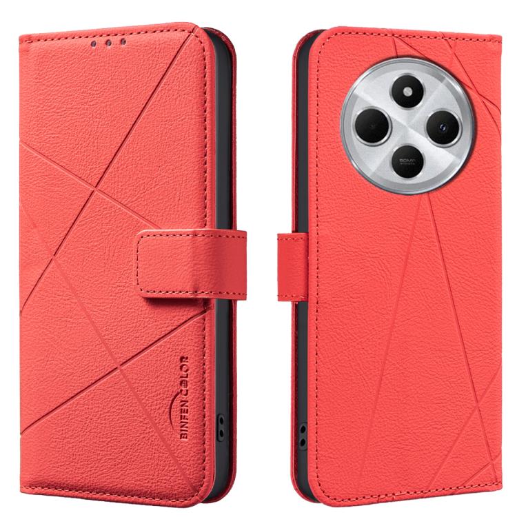 

For Redmi 14C Geometric Pattern RFID Leather Phone Case(Red)