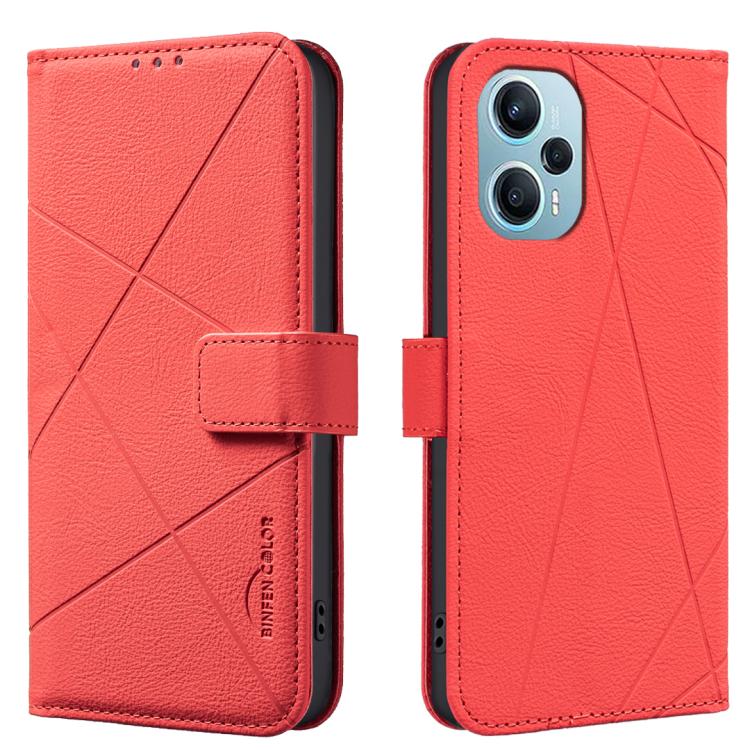 

For Redmi Note 12 Turbo Geometric Pattern RFID Leather Phone Case(Red)