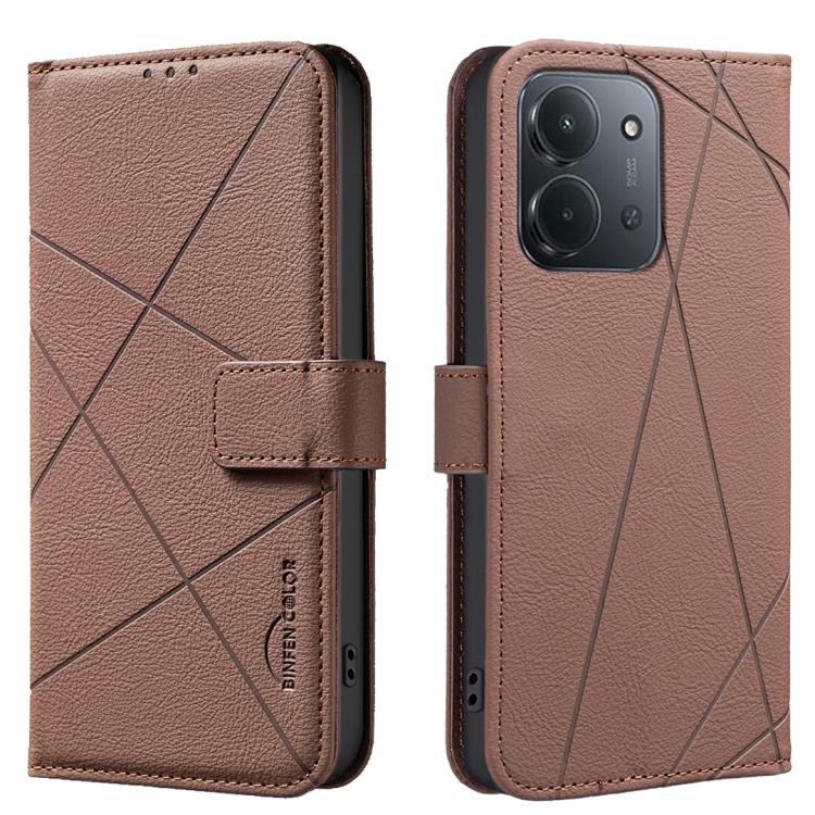 

For Redmi 15C 5G / 4G EU 173mm Geometric Pattern RFID Leather Phone Case(Brown)
