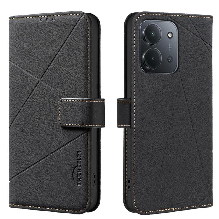 

For Redmi 15C 5G / 4G EU 173mm Geometric Pattern RFID Leather Phone Case(Black)