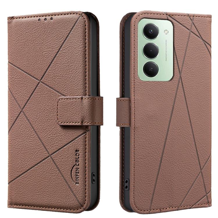 

For Redmi 15 5G Global / 15 4G SEA 169.5mm Geometric Pattern RFID Leather Phone Case(Brown)