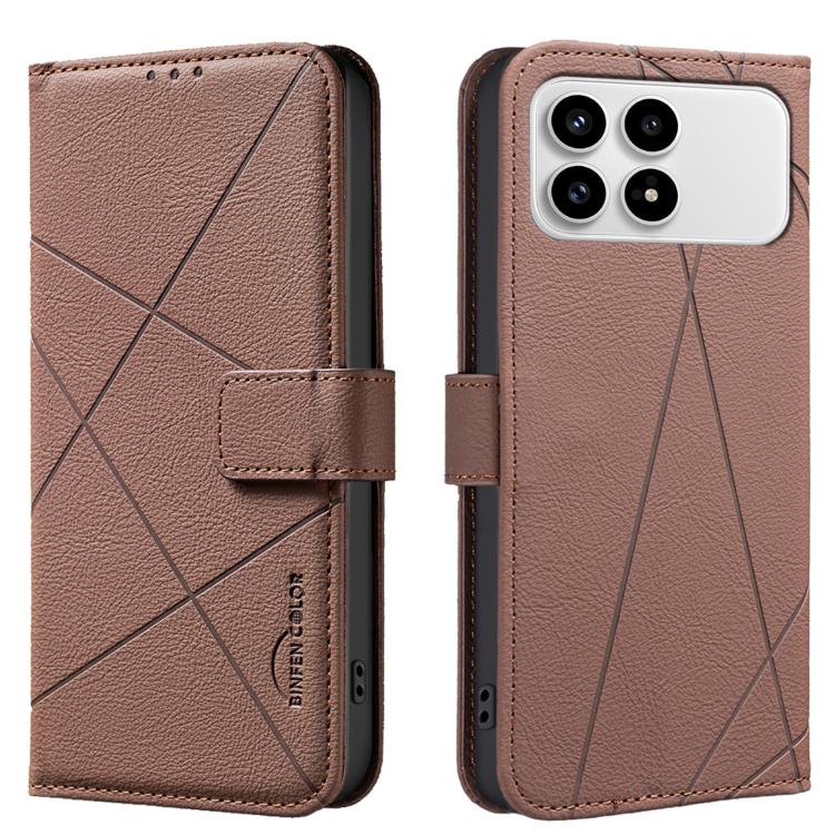 

For Redmi K90/Poco F8 Pro Geometric Pattern RFID Leather Phone Case(Brown)