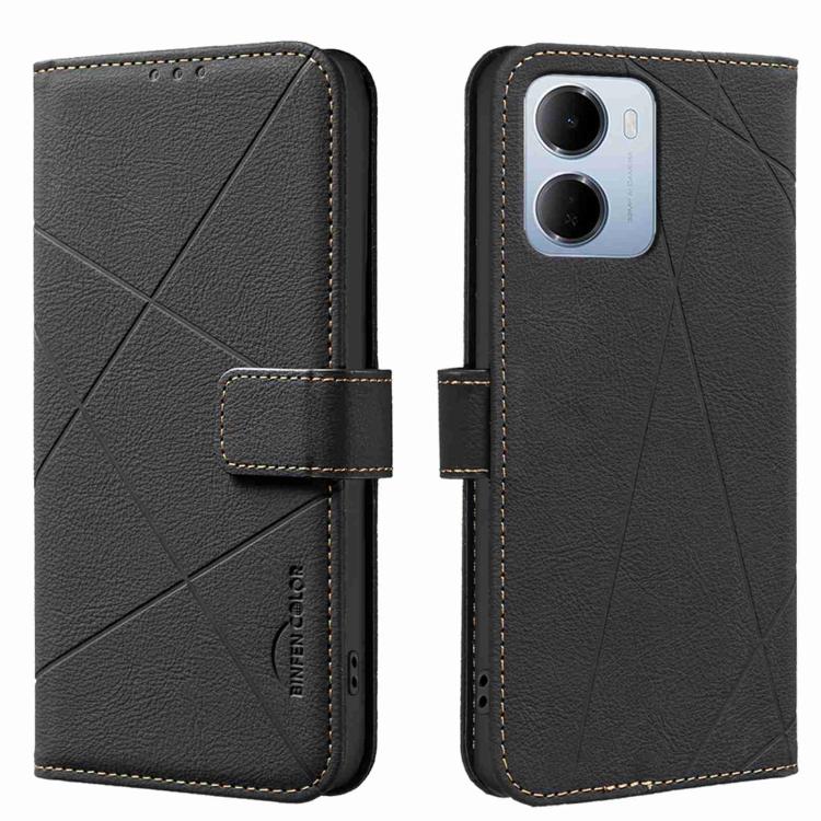 

For Redmi 15a 5G Geometric Pattern RFID Leather Phone Case(Black)