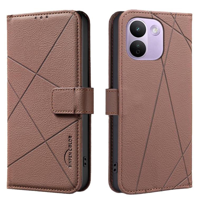 For Redmi Note 17 Pro+ 5G Global 163mm Geometric Pattern RFID Leather Phone Case(Brown)