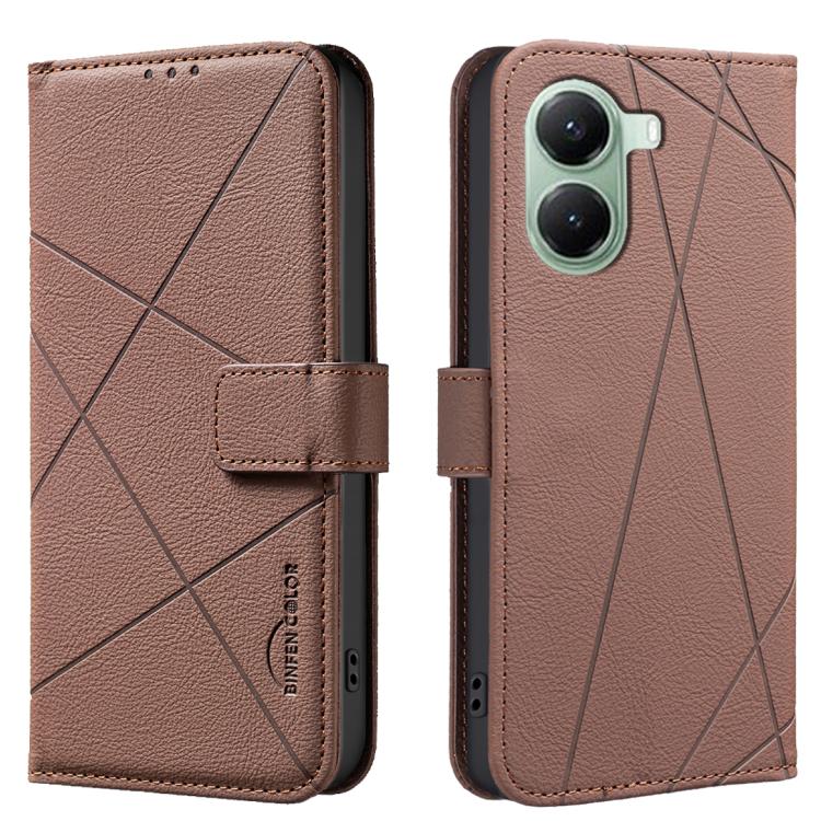 

For Xiaomi Poco X7 Pro Geometric Pattern RFID Leather Phone Case(Brown)
