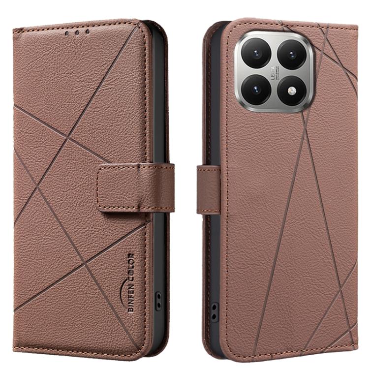 

For Xiaomi 15T 5G Geometric Pattern RFID Leather Phone Case(Brown)