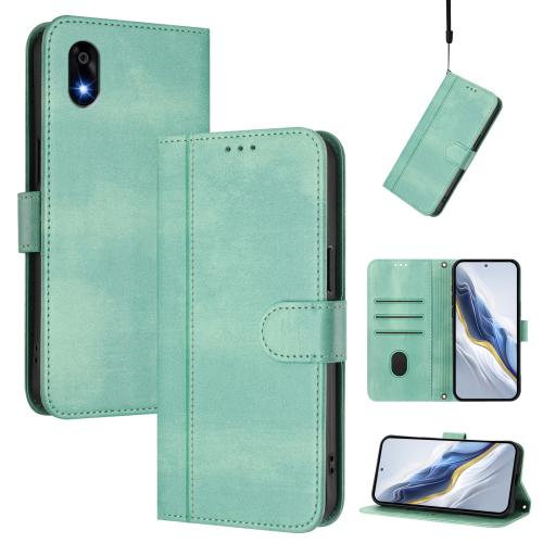 

For ZTE Kantan Sumaho 4 A402ZT Line Splicing Buckle Retro Leather Phone Case(Mint Green)