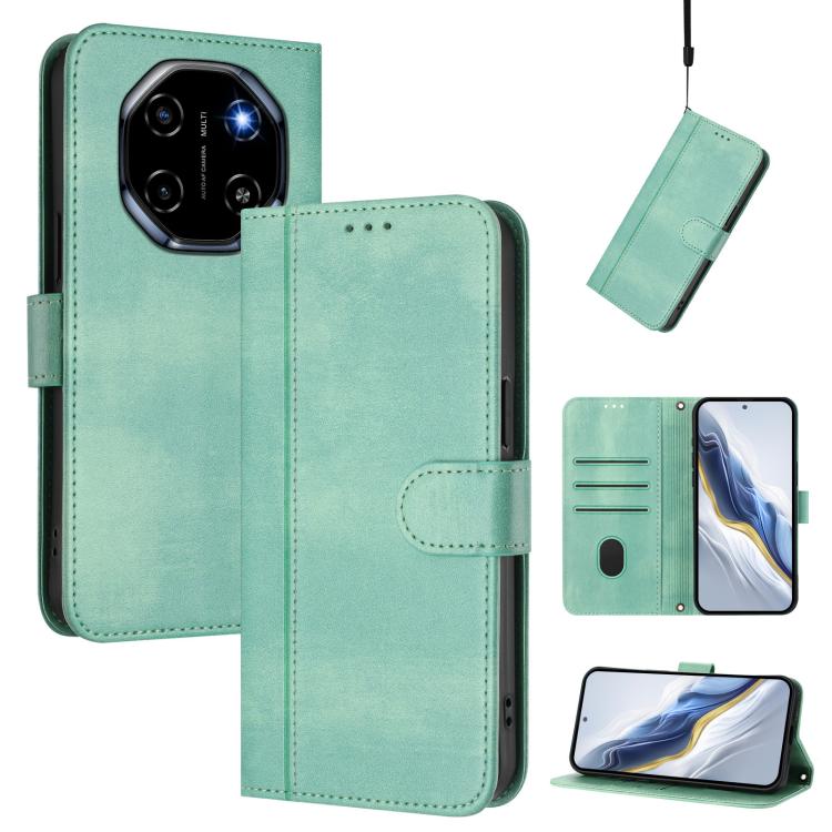 

For Blackview Shark 6 Line Splicing Buckle Retro Leather Phone Case(Mint Green)