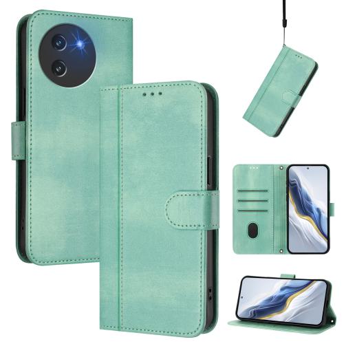 

For DOOGEE Note 59 / 59 Pro Line Splicing Buckle Retro Leather Phone Case(Mint Green)