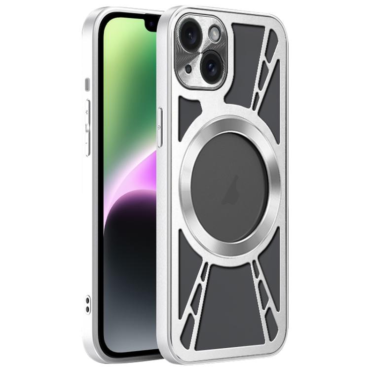 

For iPhone 14 Silicone Cooling Hollow Metal MagSafe Phone Case(Silver)