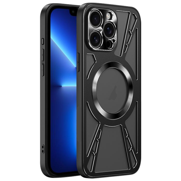 

For iPhone 13 Pro Silicone Cooling Hollow Metal MagSafe Phone Case(Black)