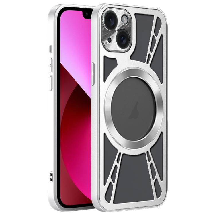 

For iPhone 13 Silicone Cooling Hollow Metal MagSafe Phone Case(Silver)