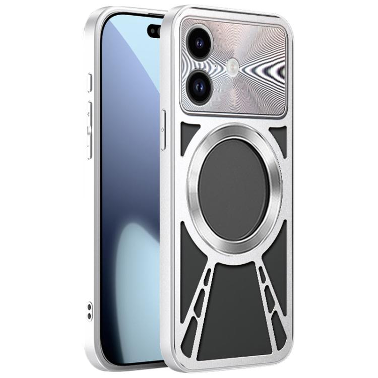 

For iPhone 17 Pro Max Silicone Cooling Hollow Metal MagSafe Phone Case(Silver)