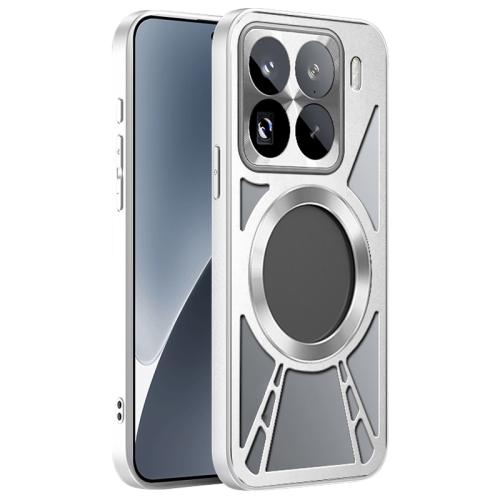 

For Xiaomi 15 Silicone Cooling Hollow Metal MagSafe Phone Case(Silver)