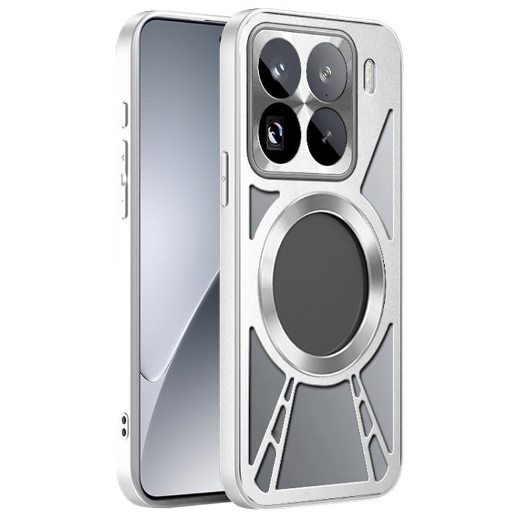 

For Xiaomi 15 Pro Silicone Cooling Hollow Metal MagSafe Phone Case(Silver)