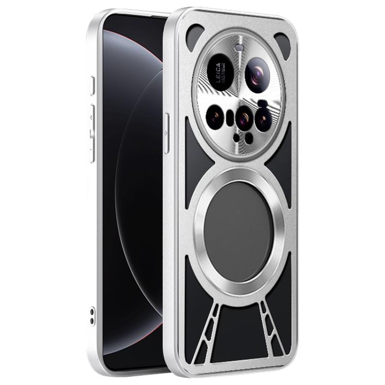 

For Xiaomi 15 Ultra Silicone Cooling Hollow Metal MagSafe Phone Case(Silver)