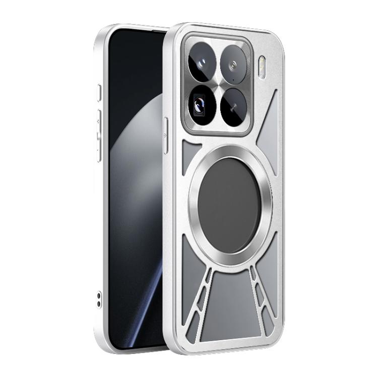 

For Xiaomi 15T Pro Silicone Cooling Hollow Metal MagSafe Phone Case(Silver)
