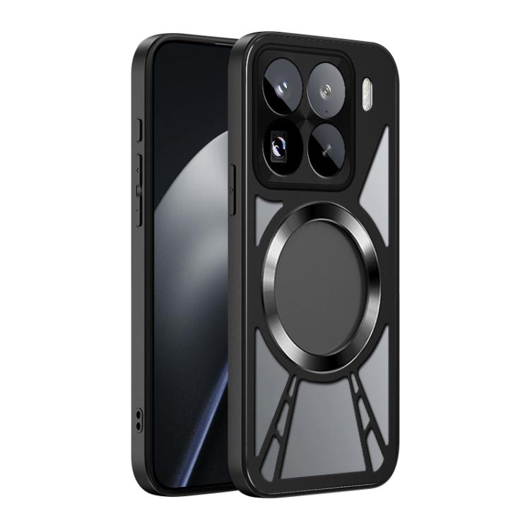 

For Xiaomi 15T Pro Silicone Cooling Hollow Metal MagSafe Phone Case(Black)