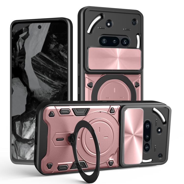 

For Nothing Phone 3a CD Texture Sliding Camshield Magnetic Holder Phone Case(Pink)