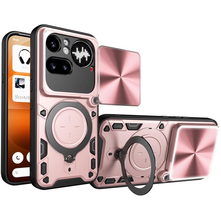 

For Nothing Phone 4a Pro CD Texture Sliding Camshield Magnetic Holder Phone Case(Pink)