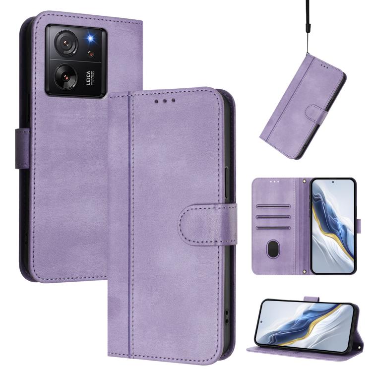 

For Xiaomi 13T Pro 5G / 13T 5G Line Splicing Buckle Retro Leather Phone Case(Purple)