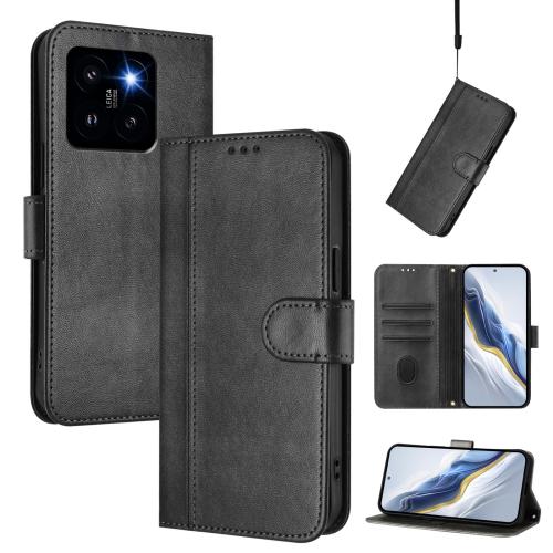 

For Xiaomi 14 Pro 5G Line Splicing Buckle Retro Leather Phone Case(Black)