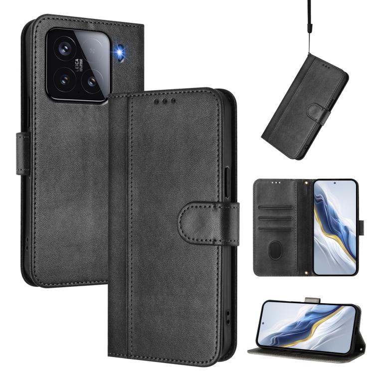 

For Xiaomi 15 Line Splicing Buckle Retro Leather Phone Case(Black)