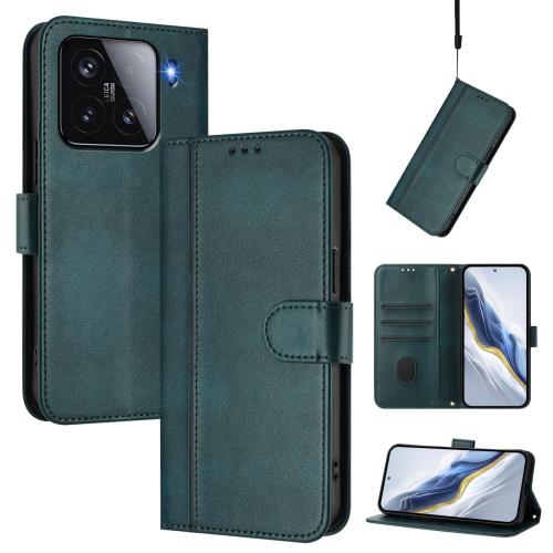 

For Xiaomi 15 Line Splicing Buckle Retro Leather Phone Case(Dark Green)