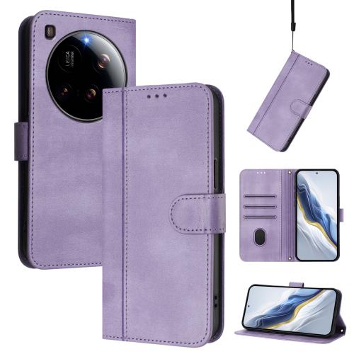 

For Xiaomi 15 Ultra Line Splicing Buckle Retro Leather Phone Case(Purple)