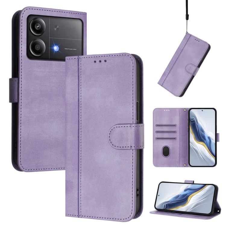 

For Xiaomi Poco X6 Neo 5G Line Splicing Buckle Retro Leather Phone Case(Purple)