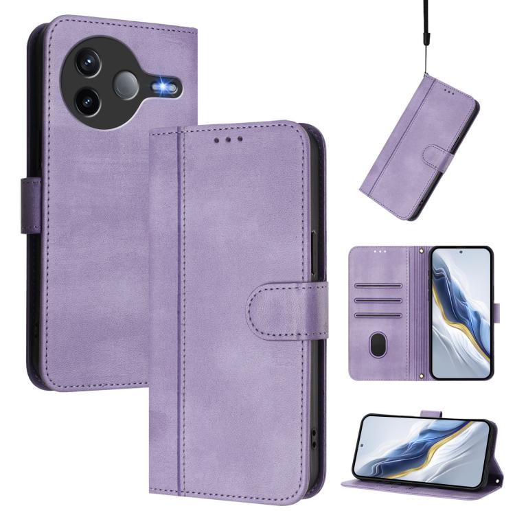 

For Xiaomi Poco F7 Ultra 5G / Redmi K80 Pro Line Splicing Buckle Retro Leather Phone Case(Purple)