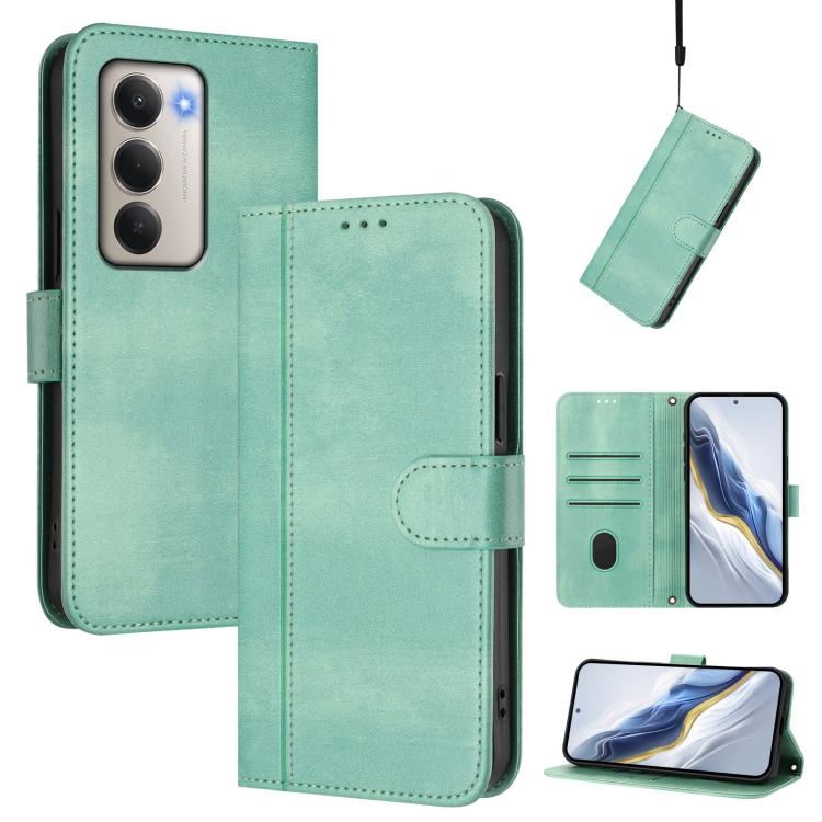 

For Redmi 15 5G Global / 15 4G SEA 169.5mm Line Splicing Buckle Retro Leather Phone Case(Mint)