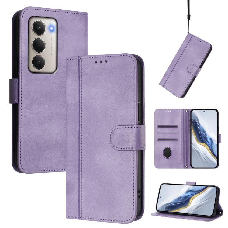 

For Redmi 15 5G / 4G EU 171mm Line Splicing Buckle Retro Leather Phone Case(Purple)