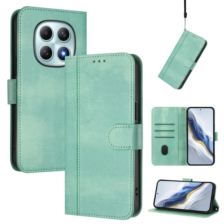 

For Redmi Note 15 5G Global 164mm Line Splicing Buckle Retro Leather Phone Case(Mint)