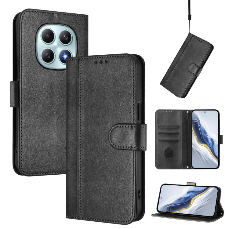 

For Redmi Note 15 5G Global 164mm Line Splicing Buckle Retro Leather Phone Case(Black)