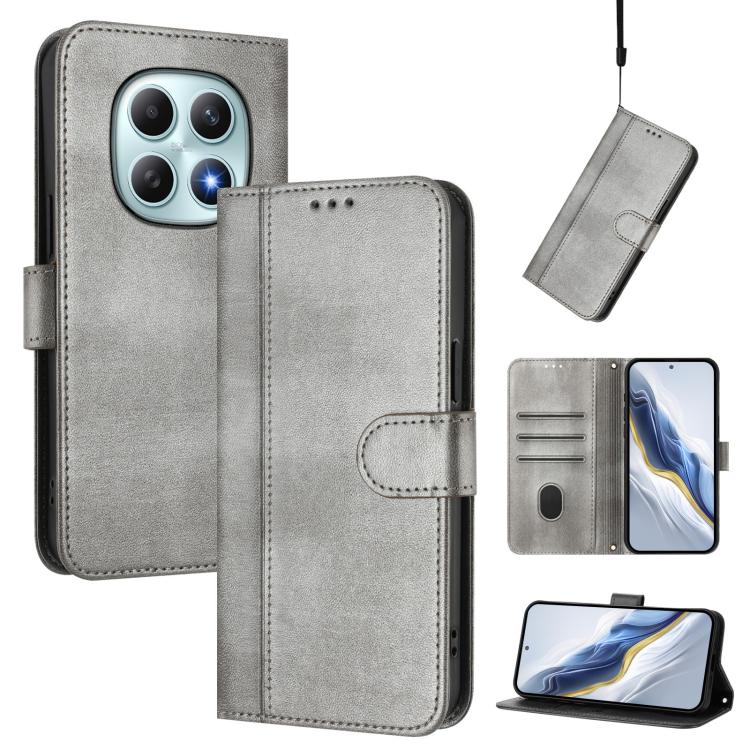 

For Redmi Note 15 5G Global 164mm Line Splicing Buckle Retro Leather Phone Case(Grey)