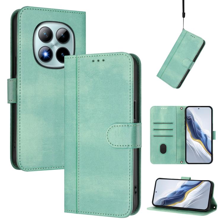 

For Redmi Note 15 Pro+ 5G Global 163.3mm Line Splicing Buckle Retro Leather Phone Case(Mint)
