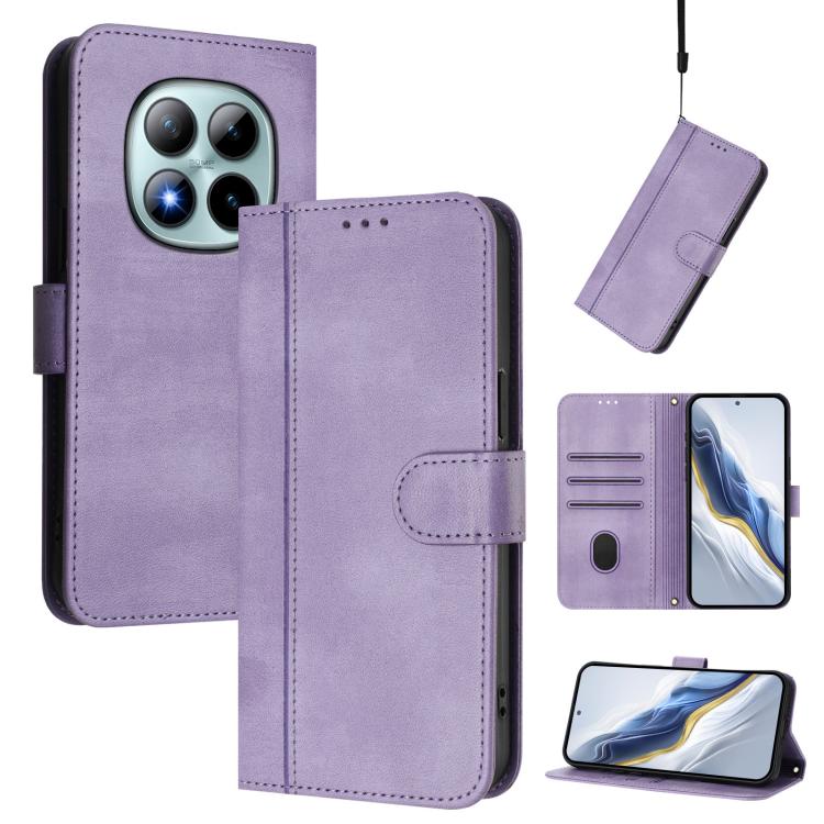 

For Redmi Note 15 Pro+ 5G 163.3mm/Poco M8 Pro 5G Line Splicing Buckle Retro Leather Phone Case(Purple)