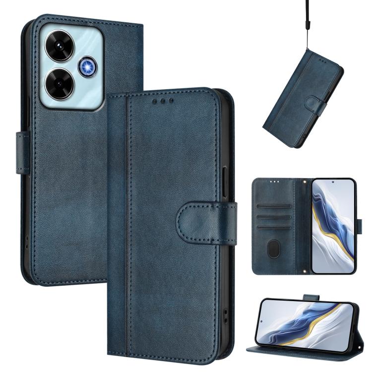 

For Redmi 13 5G / 4G Global Line Splicing Buckle Retro Leather Phone Case(Dark Blue)