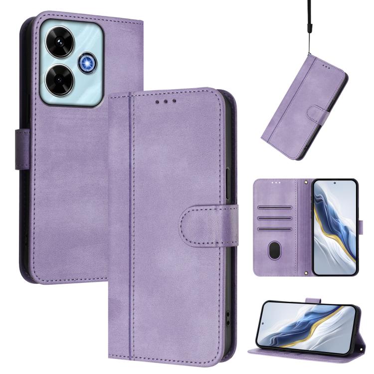 

For Redmi 13 5G / 4G Global Line Splicing Buckle Retro Leather Phone Case(Purple)