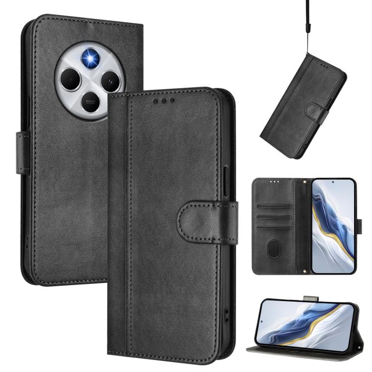 

For Redmi 14C 4G / 14R 5G Global / A3 Pro Line Splicing Buckle Retro Leather Phone Case(Black)