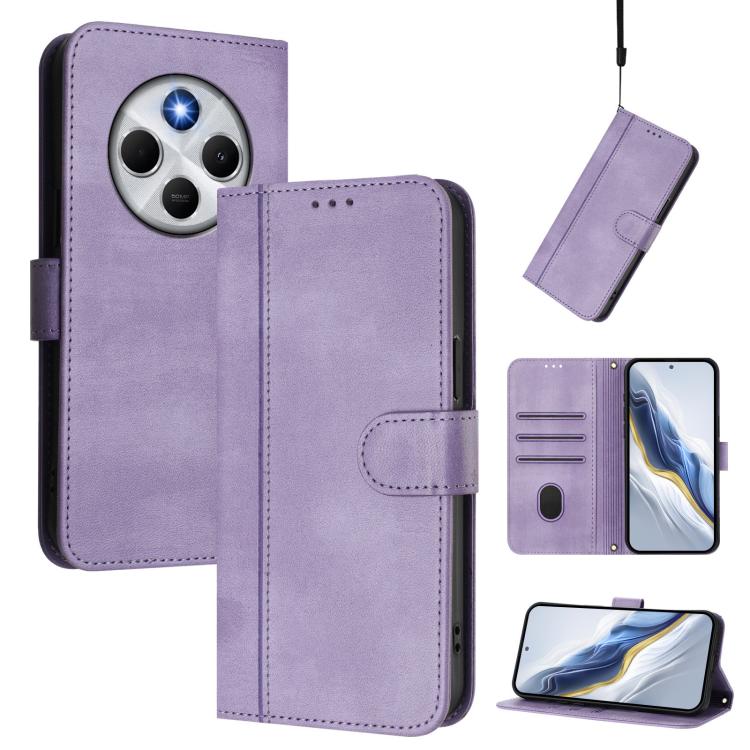 

For Redmi 14C 4G / 14R 5G Global / A3 Pro Line Splicing Buckle Retro Leather Phone Case(Purple)