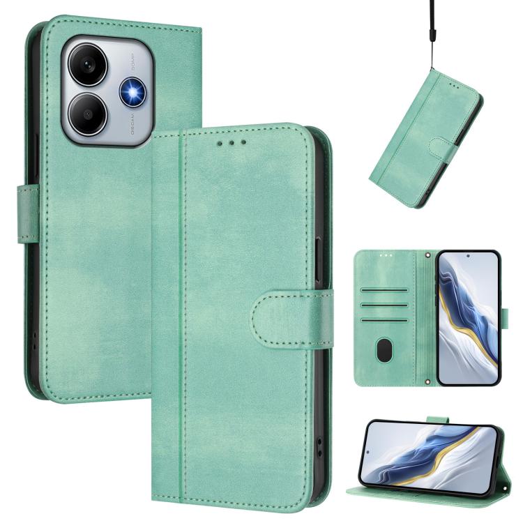 

For Redmi Note 14 4G 164.84mm Line Splicing Buckle Retro Leather Phone Case(Mint)